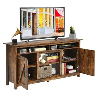 Costway Costway Industrial TV Stand for TVs up to 65 Fireplace TV Stand Entertainment Center in Brown