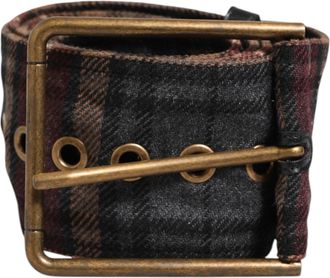 Dolce & Gabbana Ruitstof Logo Plaat Messing Gesp Riem