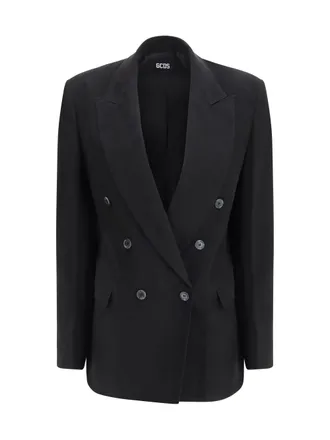 GCDS Double-Breasted Viscose Blazer - Black