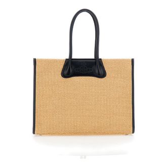 Vivienne Westwood Handbag Troy Tote Bag With Beige Details In Cotton And Polyamide Women Hand