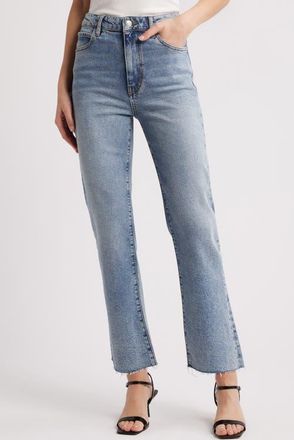 Frame Denim The Ruler Raw Hem High Waist Ankle Straight Leg Jeans in Indio Vintage Fray at Nordstrom, Size 27