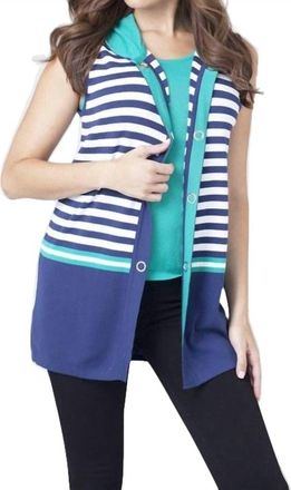 Angel Striped Hooded Vest In White/navy
