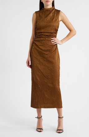 Vince Camuto Leaf Jacquard Cowl Neck Sheath Dress in Brown at Nordstrom, Size 10