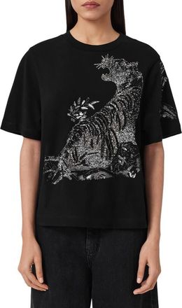 AllSaints Pounce Lisa Embellished Cotton Graphic T-Shirt in Black at Nordstrom, Size X-Small
