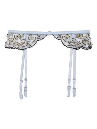 Fleur du Mal Farfalle embroidered garter belt - White