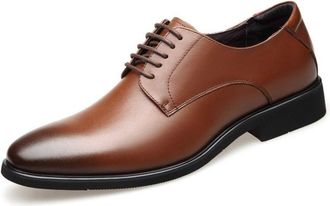 Generic Dress Shoes for Men Lace Up Round Burnished Toe Derby Shoes Leather Slip Resistant Block Heel Rubber Sole Anti-Slip Low Top Business(Brown,5.5 UK)