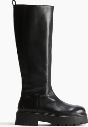 H&M Kniehohe Lederstiefel - Schwarz