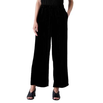 Eileen Fisher Crushed Velvet Wide Ankle Pants In Black
