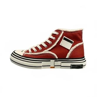 Generic YUJIEBB Fashion Mens Casual Shoes Sneakers Lace-Up Canvas Personality Male Skateboard Footwear Comfy Red