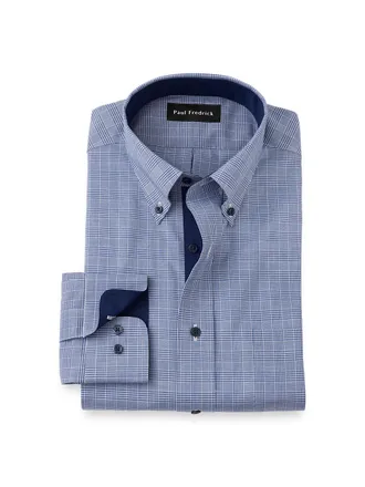 Paul Fredrick Non-iron Cotton Plaid Dress Shirt With Contrast Trim