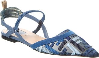 Fendi Fendi Colibri Lite Mesh & Leather Slingback Flat