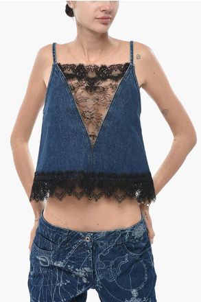 Off-white Denim Slip Top with Lace Details size 36