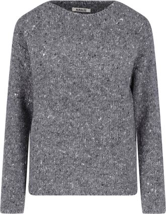 Auralee Grey Speckled Crewneck Wool Sweater
