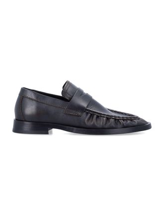 Miista Zita Gathered-Toe Brush-Off-Leather Penny Loafers
