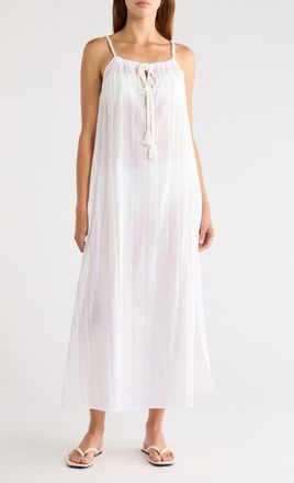 Nordstrom Textured Stripe Cotton Cover-Up Maxi Dress in White at Nordstrom, Size X-Large