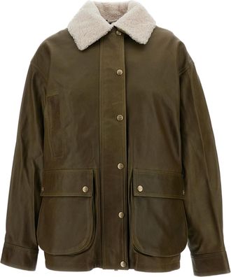 Halfboy Green Vintage Leather Shearling Collar Parka