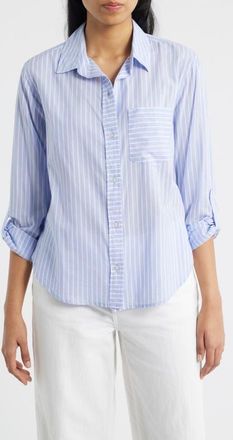 Beach Lunch Lounge Campbell Directional Stripe Long Sleeve Cotton Blend Button-Up Shirt in Line Rain at Nordstrom, Size Medium