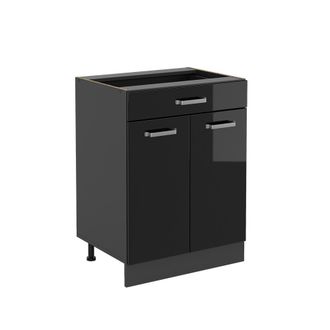 Vicco Mueble Bajo De Cocina R-line, Negro Brillo Intenso, 60 Cm Con Caj&oacute;n, Sin Encimera Vicco
