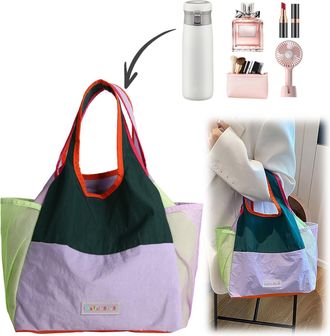 Generic Kexpery Nylon Fashion Shoulder Bag Color Block Top Handle Bag for Women Shopping(Yellow)