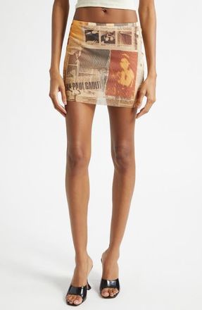 Jean Paul Gaultier Newspaper Print Mesh Miniskirt in Ecru/Light Grey/Red at Nordstrom, Size Medium