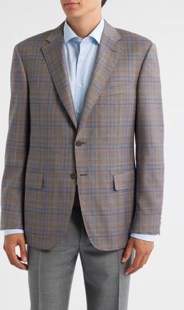 Canali Siena Regular Fit Brown & Blue Plaid Wool Sport Coat in Light Brown at Nordstrom Rack, Size 43 Us / 54 Eu Regular