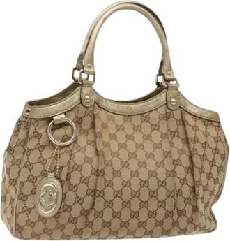 Gucci Pre-owned Handbags, female, Beige, Size: ONE SIZE Pre-owned Vintage GG Canvas Hand Bag