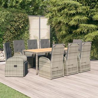 vidaXL Set Comedor Jard&iacute;n 9 Pzas Y Cojines Rat&aacute;n Sint&eacute;tico Gris Vidaxl