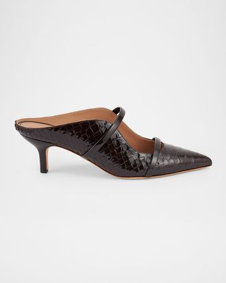 Malone Souliers 45mm Maureen Croc-Embossed Leather Mules