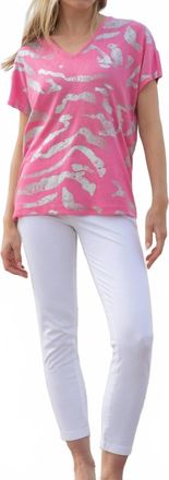 Marble Scotland V-Neck Foil Print Top In Pink