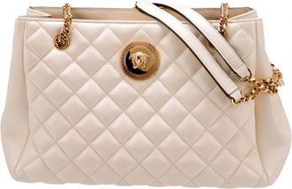 Versace Womens Quilted La Medusa Chain Strap Tote Bag In Ivory