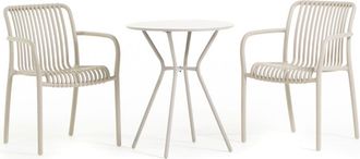 Siediti Fuori e Dentro Conjunto de balc&oacute;n con mesa redonda y dos sillas arena