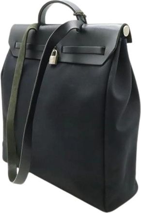 Herm&egrave;s Pre-owned Vintage Canvas Shoulder Bag - Dames - Vintage Schoudertas - Zwart - ONE Size - Leer - Vintage