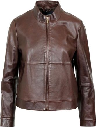 Max Mara Chaqueta Biker de Piel de Cordero - Jackets - Mujer - Marr&oacute;n - XS