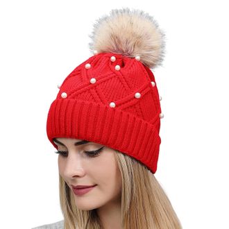 Generic Womens Warm Winter Hat Thermal Warm Fleece Lined Knitted Pompom Beanie Hat Solid Bobble Hats Winter Cap Pompom Beanie Gifts for Women Girls, Daily Out