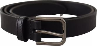 Dolce & Gabbana Mens Black Calf Leather Classic Metal Logo Buckle Belt