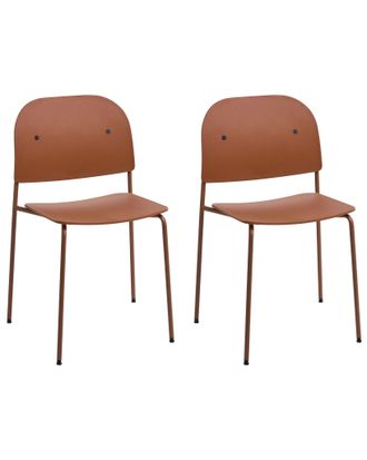 Beliani Set Di 2 Sedie Da Pranzo E Da Cucina Con Seduta In Materiale Sintetico E Struttura In Metallo, Arancione Windust