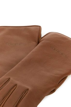 Gucci Womens Caramel Leather Gloves Brown Guanti