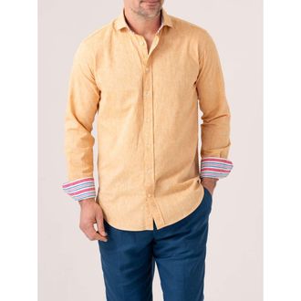 Koy Clothing Cotton Linen Long Sleeve Shirt in Tangerine at Nordstrom, Size Xx-Large