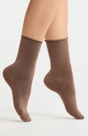 Nordstrom Everyday Rolltop Crew Socks in Brown Nut at Nordstrom, Size 9