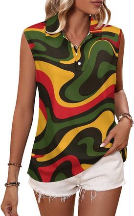 Generic Rasta Colors Pattern Womens Tank Tops Loose Button Down V Neck Summer Blouse Beach Vacation Outfits L