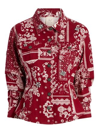 Cinq à Sept bandana-print embellished jacket - women - Elastane/Cotton - 0 - Red