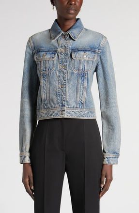 Alexander McQueen Corset Laced Denim Jacket in Blue Midwash at Nordstrom, Size 38