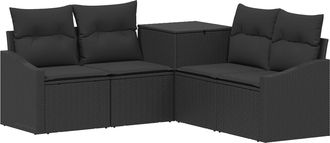vidaXL Juego De Sof&aacute; 5 Uds. Negro Rat&aacute;n Sint&eacute;tico Y Acero Vidaxl