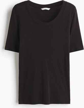H&M Scoop-neck Pima Cotton T-shirt in Black at Nordstrom, Size X-Large