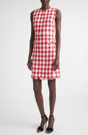 St. John Textured Gingham Tweed Sheath Dress in Scarlet/bright White at Nordstrom, Size 12