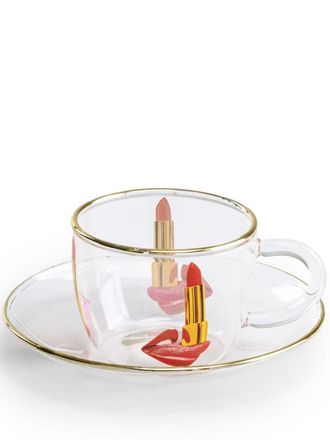 Seletti graphic-print coffee cups (set of two) - unisex - glass - One Size - White