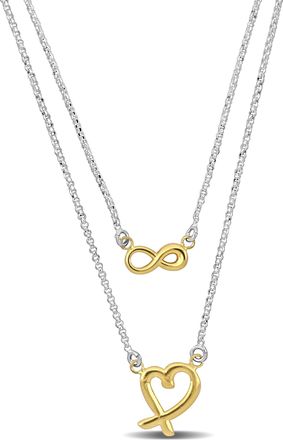 Mimi & Max Yellow Infinity and Heart Charm Double Strand Necklace in Sterling Silver - 16+18 w/ 1 in. ext