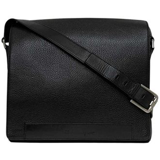 Ferragamo Black Leather Messenger Bag Shoulder Bag (Pre-Owned)