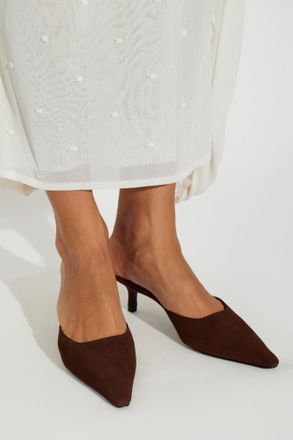 Black Suede Studio Suede Heeled Mules Riley 50, Womens, Brown