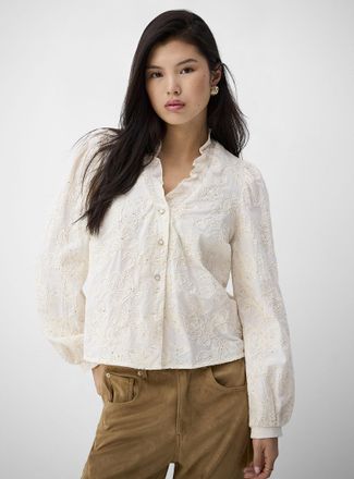 Icone Womens Golden sequins embroidered roses shirt